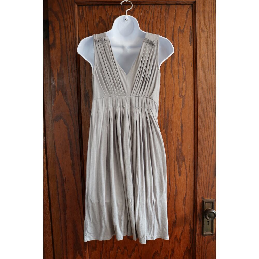 TWENTY ONE Babydoll Dress Women Small Heather Gray Pleated Stripes Sheer Shirt - Picture 2 of 16